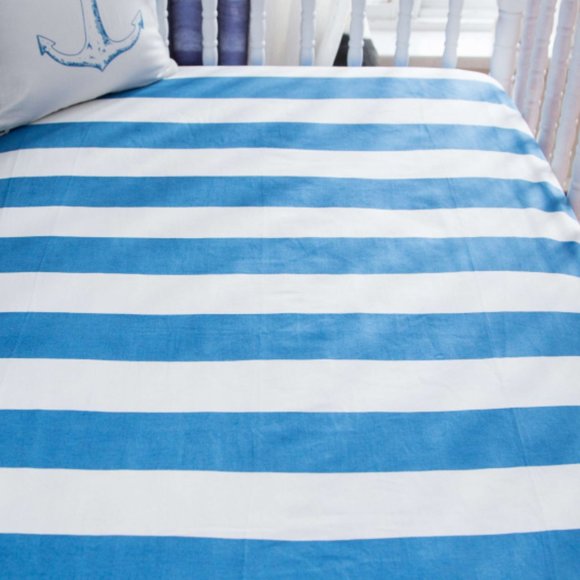 ORGANIC COTTON BLUE STRIPES CRIB SHEET - Picture 3 of 3
